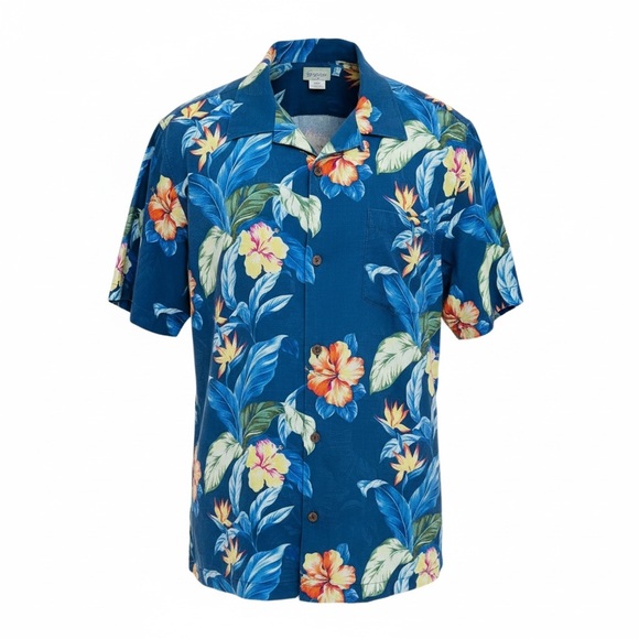 Tommy Bahama Other - Tommy Bahama 100% Silk Men XXL Hawaiian Shirt Blue Floral Camp Button Front